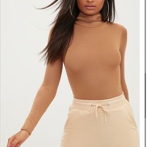 Pretty Little Thing Camel Roll Neck Long Sleeve Bodysuit